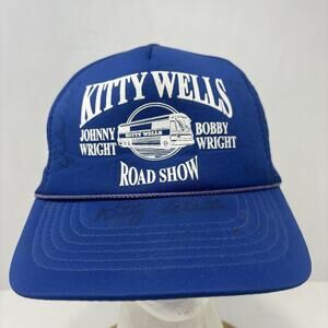 Kitty Wells Johnny Wright & Bobby Wright Road Show TRUCKER HAT Autographed Blue